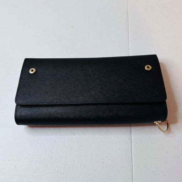 Langford Saint Jasmine Saffiano Black Wristlet Tri-fold Wallet With Gold Accents - Picture 8 of 15